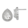 Sterling Silver Teardrop Stud Earrings for Women with Large Pear Shaped Cubic Zirconia Center and Double Halo Round Cut Accents, Elegant Bridal Formal Evening Halo Studs Sparkling and Timeless