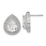 Sterling Silver Teardrop Stud Earrings for Women with Large Pear Shaped Cubic Zirconia Center and Double Halo Round Cut Accents, Elegant Bridal Formal Evening Halo Studs Sparkling and Timeless