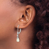 Sterling Silver Teardrop Earrings with Opal and Cubic Zirconia, Leverback Dangle Style for Women