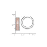 Sterling Silver Huggie Hoop Earrings with Pink Baguette Crystals and Cubic Zirconia Accents