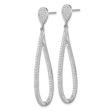 Sterling Silver Teardrop Dangle Earrings with Cubic Zirconia, Double Open Loop Design