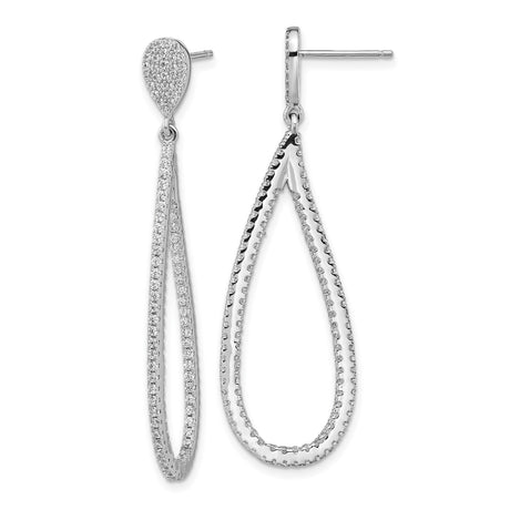 Sterling Silver Teardrop Dangle Earrings with Cubic Zirconia, Double Open Loop Design