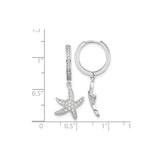Sterling Silver Hoop Earrings with Cubic Zirconia Starfish Charms, Nautical Beach Style