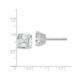 Sterling Silver Stud Earrings with 7mm Asscher Cut Cubic Zirconia, Classic Four Prong Setting
