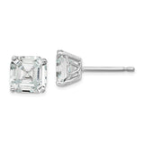 Sterling Silver Stud Earrings with 7mm Asscher Cut Cubic Zirconia, Classic Four Prong Setting