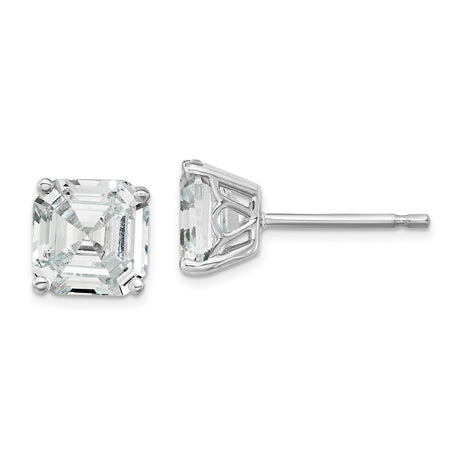 Sterling Silver Stud Earrings with 7mm Asscher Cut Cubic Zirconia, Classic Four Prong Setting