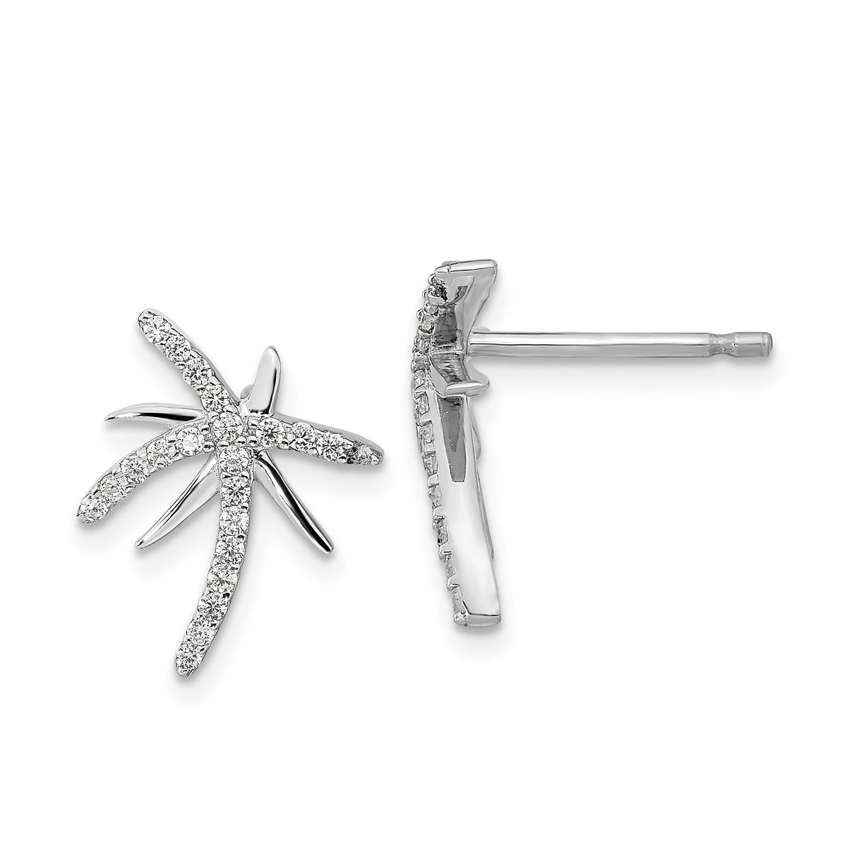 Sterling Silver Starfish Stud Earrings with Cubic Zirconia, Coastal Nautical Design
