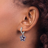 Sterling Silver Flower Drop Earrings with Amethyst Colored Cubic Zirconia and White Accents
