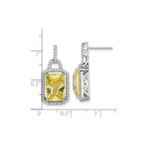 Sterling Silver Drop Earrings with Radiant Cut Yellow Cubic Zirconia and Geometric Side Design