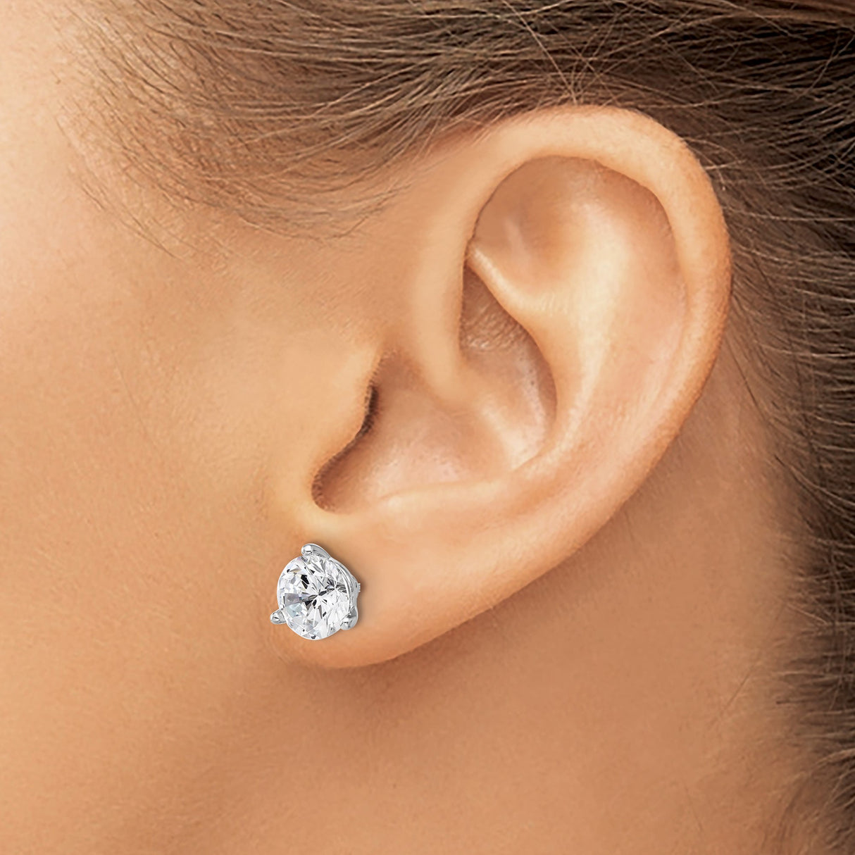 Sterling Silver Stud Earrings with 8mm Cubic Zirconia, Three Prong Setting, Minimalist Design