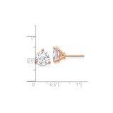 Sterling Silver Rose Gold Plated Stud Earrings with Cubic Zirconia, Three Prong Round Cut