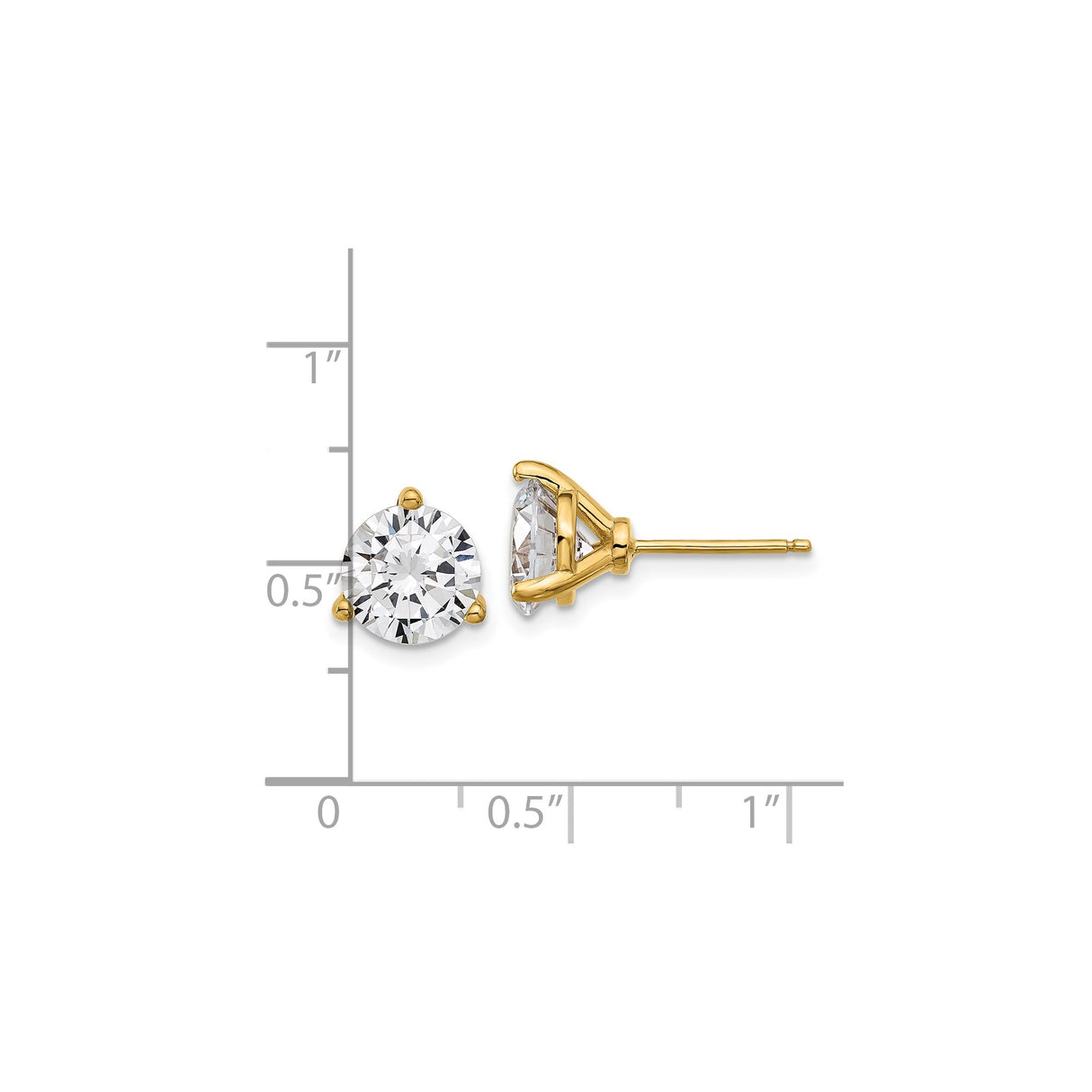 Sterling Silver Round CZ Stud Earrings Three-Prong