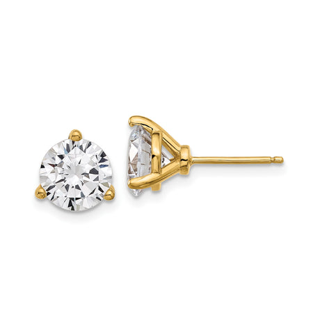 Sterling Silver Stud Earrings with Round Cut Cubic Zirconia in Gold-Tone Three-Prong Setting, Classic Minimalist Design for Women, Elegant Daily Wear Silver Jewelry for Formal or Office Outfits