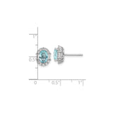 Sterling Silver Stud Earrings with Oval Cut Cubic Zirconia and Halo of Round and Baguette Crystals