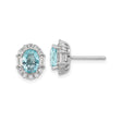 Sterling Silver Stud Earrings with Oval Cut Cubic Zirconia and Halo of Round and Baguette Crystals