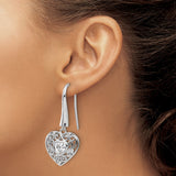 Sterling Silver Heart Drop Earrings with Cubic Zirconia and Filigree Swirl Design