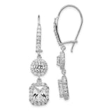 Sterling Silver Dangle Earrings with Cubic Zirconia in Double Halo Drop Design