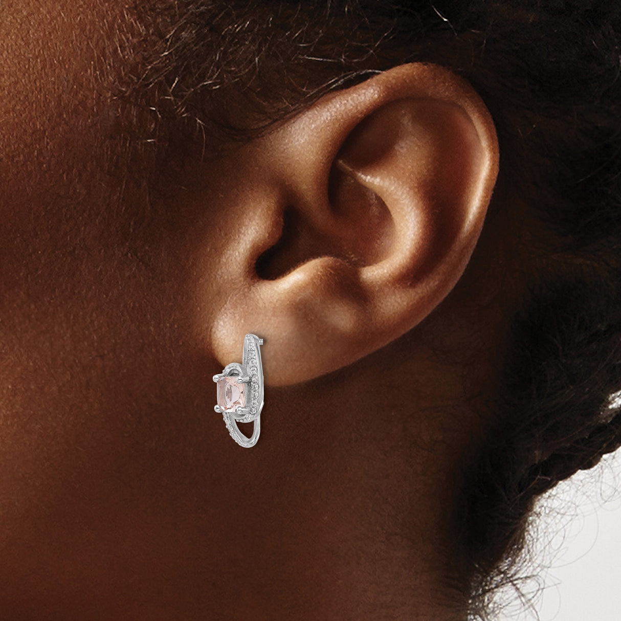 Sterling Silver Halo Stud Earrings with Light Pink Gemstones and Cubic Zirconia Oval Design