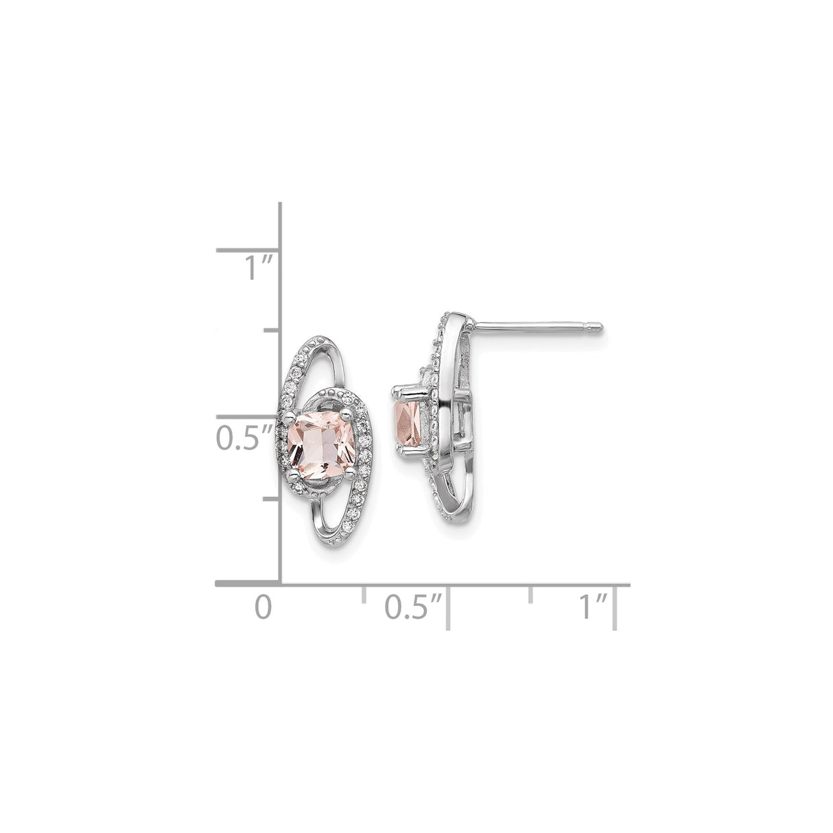 Sterling Silver Halo Stud Earrings with Light Pink Gemstones and Cubic Zirconia Oval Design