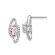 Sterling Silver Halo Stud Earrings with Light Pink Gemstones and Cubic Zirconia Oval Design