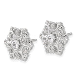Sterling Silver Floral Stud Earrings with Cubic Zirconia, Filigree Snowflake Design, Vintage-Inspired