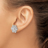 Sterling Silver Floral Stud Earrings with Cubic Zirconia, Filigree Snowflake Design, Vintage-Inspired