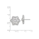 Sterling Silver Floral Stud Earrings with Cubic Zirconia, Filigree Snowflake Design, Vintage-Inspired