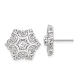 Sterling Silver Floral Stud Earrings with Cubic Zirconia, Filigree Snowflake Design, Vintage-Inspired