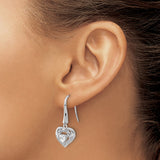 Sterling Silver Heart Drop Earrings with Cubic Zirconia, Scroll Design and Pave Accents