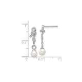 Sterling Silver Dangle Earrings with Cultured Pearl Drops and Cubic Zirconia Accents