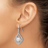 Sterling Silver Drop Earrings with White Pearl, Swirl Design and Cubic Zirconia Accents