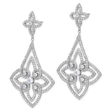 Sterling Silver Dangle Earrings with Cubic Zirconia, Floral Filigree Quatrefoil Design for Women