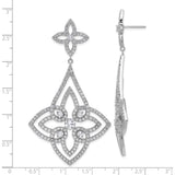 Sterling Silver Dangle Earrings with Cubic Zirconia, Floral Filigree Quatrefoil Design for Women