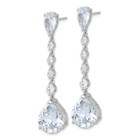 Sterling Silver Dangle Earrings with Pear Shaped Cubic Zirconia and Round CZ Accents