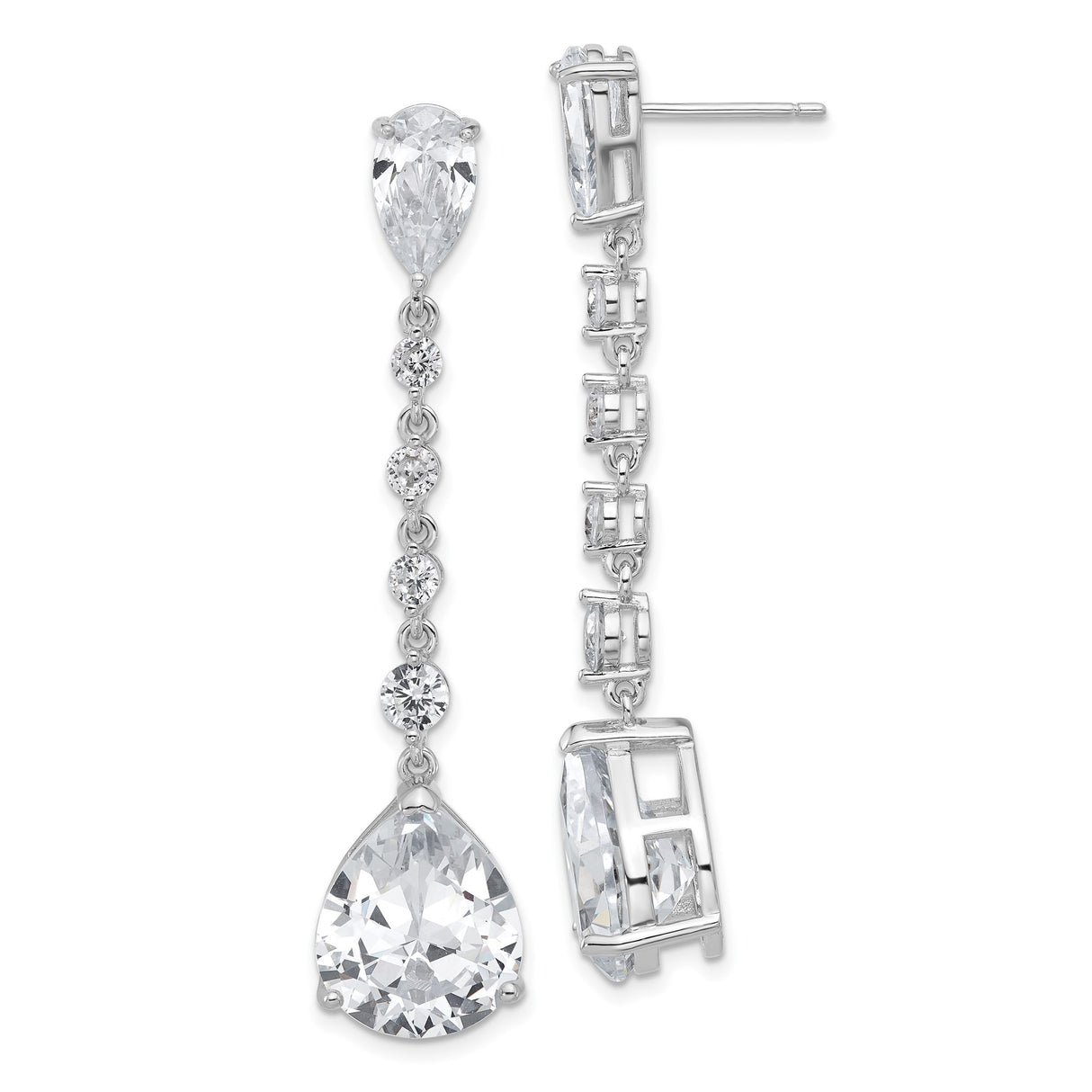 Sterling Silver Dangle Earrings with Pear Shaped Cubic Zirconia and Round CZ Accents