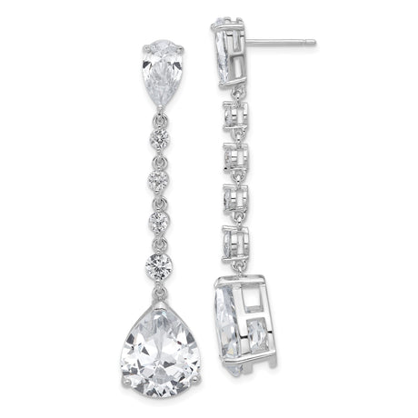 Sterling Silver Dangle Earrings with Pear Shaped Cubic Zirconia and Round CZ Accents