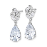 Sterling Silver Dangle Earrings with Marquise and Round Cubic Zirconia, Leaf Design, Teardrop Drop