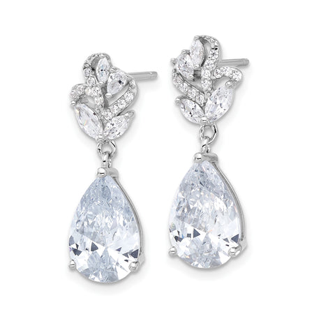 Sterling Silver Dangle Earrings with Marquise and Round Cubic Zirconia, Leaf Design, Teardrop Drop