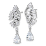 Sterling Silver Drop Earrings with Cubic Zirconia, Asymmetrical Fan and Pear-Shaped Dangles