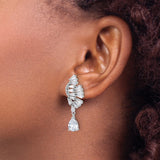 Sterling Silver Drop Earrings with Cubic Zirconia, Asymmetrical Fan and Pear-Shaped Dangles