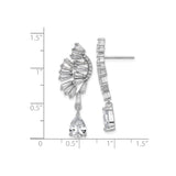 Sterling Silver Drop Earrings with Cubic Zirconia, Asymmetrical Fan and Pear-Shaped Dangles