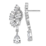 Sterling Silver Drop Earrings with Cubic Zirconia, Asymmetrical Fan and Pear-Shaped Dangles