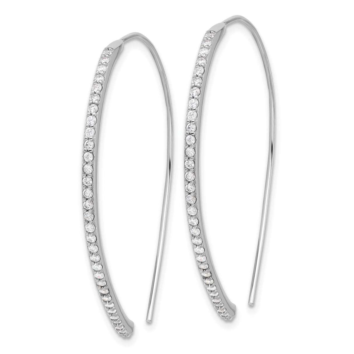 Sterling Silver Curved Hoop Earrings with Cubic Zirconia, Modern Threader Drop Design