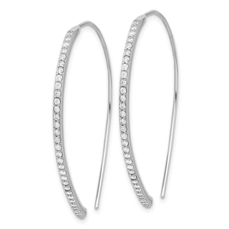 Sterling Silver Curved Hoop Earrings with Cubic Zirconia, Modern Threader Drop Design