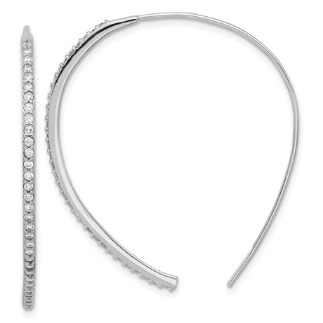 Sterling Silver Curved Hoop Earrings with Cubic Zirconia, Modern Threader Drop Design