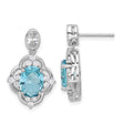 Sterling Silver Dangle Earrings with Oval Cut Glass and Cubic Zirconia Floral Design