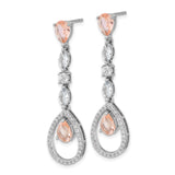 Sterling Silver Dangle Earrings with Pear Shaped Morganite and Cubic Zirconia Accents