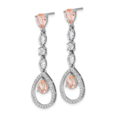 Sterling Silver Dangle Earrings with Pear Shaped Morganite and Cubic Zirconia Accents