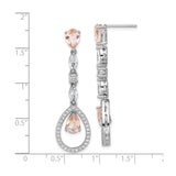 Sterling Silver Dangle Earrings with Pear Shaped Morganite and Cubic Zirconia Accents