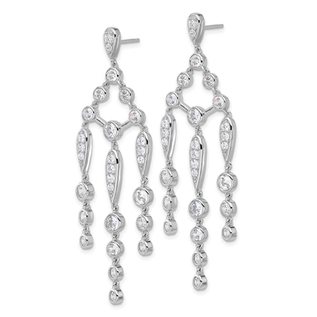 Sterling Silver Chandelier Earrings with Cascading Teardrop Cubic Zirconia, Formal Statement Style